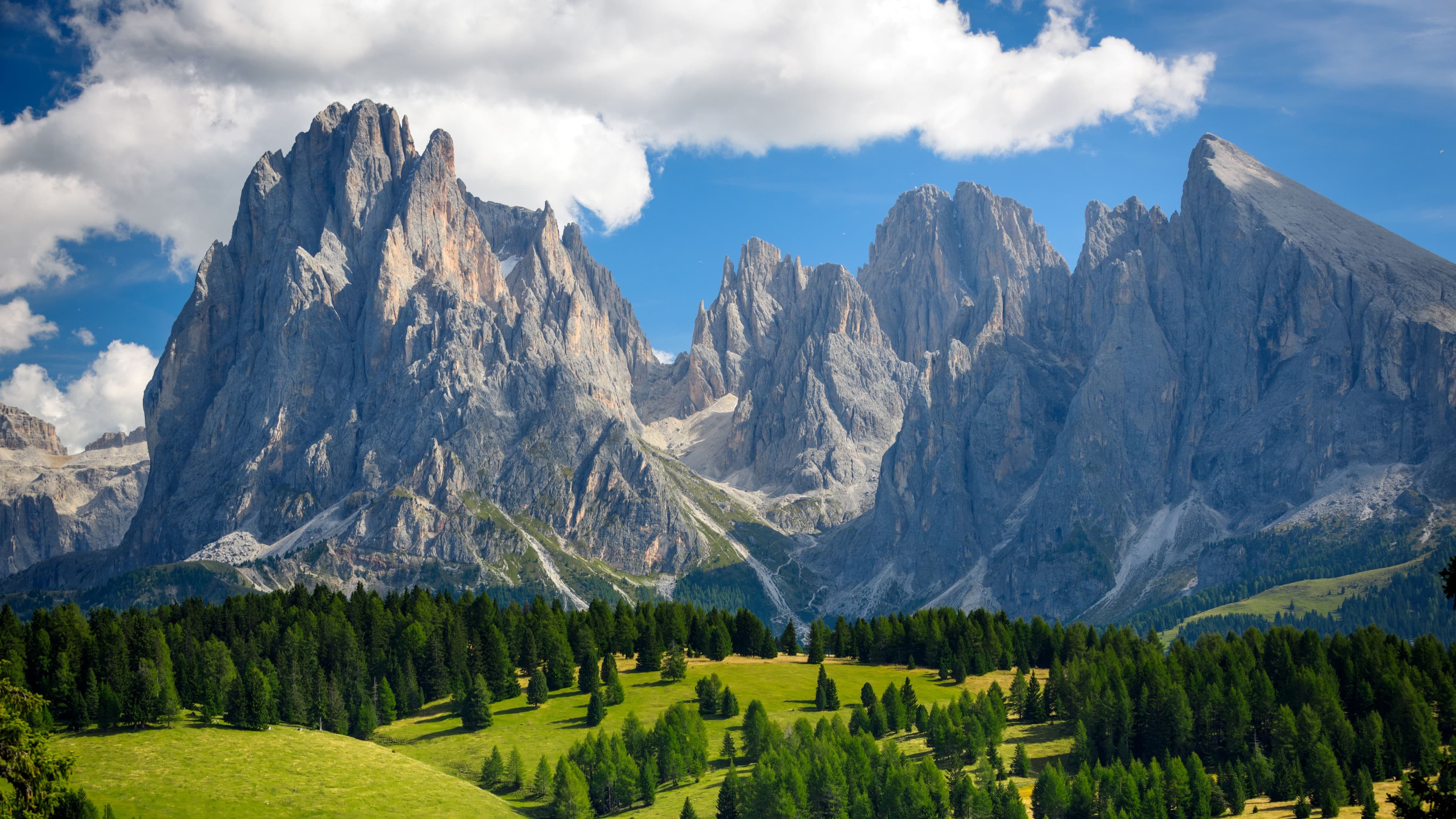 The Sassolungo peaks seen from Alpe di Siusi